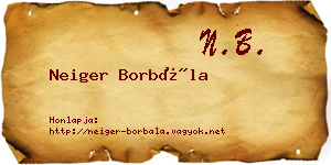 Neiger Borbála névjegykártya